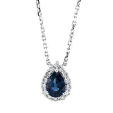 Collier 18 kt WG, mit ZÖ 40 cm + 43 cm, 14 Brill. 0,20 ct, TW-si, 1 Saphir 0,86 ct blau
