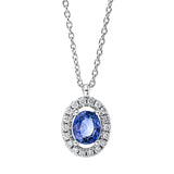 Collier 18 kt WG, mit ZÖ 40 cm + 43 cm, 18 Brill. 0,12 ct, TW-pi, 1 Saphir 0,69 ct blau