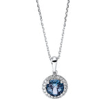 Collier 18 kt WG, mit ZÖ 40 cm + 42 cm, 20 Brill. 0,12 ct, TW-si, 1 Topas 1,32 ct Lond. blue