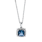 Collier 18 kt WG, mit ZÖ 40 cm + 42 cm, 8 Brill. 0,06 ct, TW-si, 8 Brill. 0,08 ct, TW-si, 4 Brill. 0,02 ct, TW-si, 1 Topas 1,41 ct Lond. blue