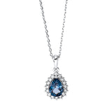 Collier 18 kt WG, mit ZÖ 40 cm + 42 cm, 16 Brill. 0,16 ct, TW-si, 1 Topas 0,85 ct Lond. blue