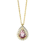 Collier 18 kt GG, mit ZÖ 40 cm + 42 cm, 20 Brill. 0,12 ct, TW-si, 1 Granat 0,78 ct pink