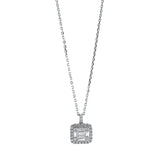 Collier 18 kt WG, mit ZÖ 40 cm + 43 cm, 4 Brill. 0,05 ct, TW-si, 6 Bag. 0,30 ct, TW-si, 25 Brill. 0,19 ct, TW-si