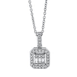 Collier 18 kt WG, mit ZÖ 42 cm, 3 Bag. 0,10 ct, TW-si, 31 Brill. 0,22 ct, TW-si