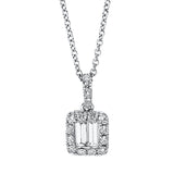 Collier 18 kt WG, mit ZÖ 42 cm, 2 Bag. 0,28 ct, TW-si, 17 Brill. 0,21 ct, TW-si