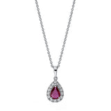 Collier 18 kt WG, mit ZÖ 42 cm, 14 Brill. 0,25 ct, TW-si, 1 Rubin 0,59 ct rot