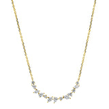 Collier 18 kt GG, mit ZÖ 40 cm + 43 cm, 5 Brill. 0,17 ct, 4 Nav. 0,28 ct,4 Tropfen 0,28 ct, TW-si