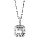 Collier 18 kt WG, mit ZÖ bei 41 cm, 6 Brill. 0,05 ct, TW-si, 2 Bag. 0,03 ct, TW-si, 3 Bag. 0,16 ct, TW-si, 26 Brill. 0,14 ct, TW-si