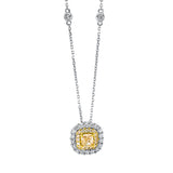 Collier 18 kt WG+GG, 22 Brill. 0,49 ct, TW-si, 1 Cushion 0,64 ct, gelb, 16 Brill. 0,15 ct, gelb