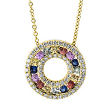 Collier 18 kt GG, mit ZÖ 42 cm, 55 Brill. 0,30 ct, TW-si, 16 Saphire 0,70 ct multicolor