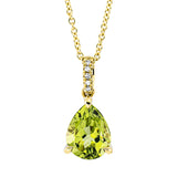 Collier 18 kt GG, mit ZÖ 42 cm, 5 Dia. 0,02 ct, TW-si, 1 Peridot 1,97 ct grün