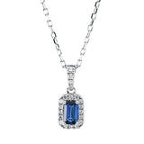 Collier 18 kt WG, mit ZÖ 43 cm, 1 Brill. 0,01 ct, TW-si, 19 Brill. 0,09 ct, TW-si, 1 Saphir 0,34 ct blau