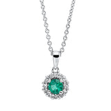 Collier 18 kt WG, mit ZÖ 42 cm, 12 Brill. 0,13 ct, TW-si, 1 Smaragd 0,25 ct grün