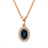 Collier 18 kt RG, mit ZÖ 42 cm, 16 Brill. 0,07 ct, TW-si, 1 Saphir 0,64 ct blau