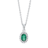 Collier 18 kt WG, mit ZÖ 42 cm, 16 Brill. 0,07 ct, TW-si, 1 Smaragd 0,40 ct grün