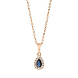 Collier 18 kt RG, mit ZÖ 42 cm, 14 Brill. 0,06 ct, TW-si, 1 Saphir 0,22 ct blau