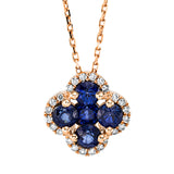 Collier 14 kt RG, 24 Brill. 0,07 ct, F-si, 5 Saphire 0,75 ct blau