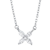 Collier 18 kt WG, mit ZÖ 40 cm, 4 Nav. 0,13 ct, TW-vsi, 1 Brill. 0,01 ct, TW-si
