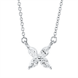 Collier 18 kt WG, mit ZÖ 40 cm, 4 Nav. 0,24 ct, TW-vsi