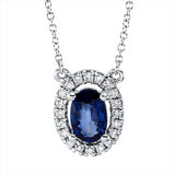 Collier 18 kt WG, mit ZÖ 40 cm, 20 Brill. 0,10 ct, TW-si, 1 Saphir 0,52 ct blau