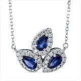 Collier 18 kt WG, mit ZÖ 40 cm, 39 Brill. 0,29 ct, TW-si, 3 Saphire 0,80 ct blau