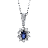 Collier 18 kt WG, mit Öse, 10 Brill. 0,22 ct, F-si, 4 Brill. 0,03 ct, F-si, 1 Saphir 0,37 ct blau