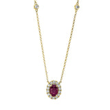 Collier 18 kt GG, mit ZÖ 38 cm + 41 cm, 16 Brill. 0,25 ct, TW-si, 1 Rubin 0,64 ct rot