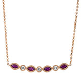 Collier 18 kt RG, mit ZÖ 38 cm + 41 cm, 3 Brill. 0,12 ct, TW-si, 4 Rubine 0,44 ct rot