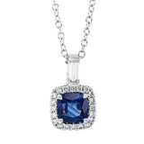 Collier 18 kt WG, mit ZÖ 40,6 cm, 1 Bag. 0,17 ct, TW-vsi, 20 Brill. 0,14 ct, TW-vsi, 1 Saphir 1,00 ct blau