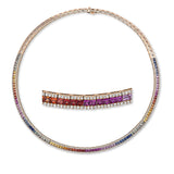 Collier 18 kt RG, 424 Brill. 2,07 ct, TW-si, 106 Saphire 12,17 ct fancy