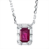 Collier 18 kt WG, mit ZÖ 40 cm + 43 cm, 6 Bag. 0,15 ct, 4 Brill. 0,05 ct, TW-si, 1 Rubin 0,60 ct rot