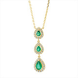 Collier 18 kt GG, mit ZÖ 40 cm & 43 cm, 48 Brill. 0,26 ct, TW-si, 3 Smaragde 0,58 ct grün