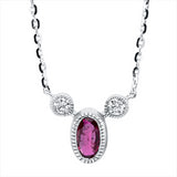 Collier 18 kt WG, mit ZÖ 40 cm + 43 cm, 2 Brill. 0,04 ct, TW-si, 1 Rubin 0,21 ct rot