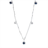 Collier 18 kt WG, mit ZÖ 40 cm + 43 cm, 4 Brill. 0,11 ct, TW-si, 3 Saphire 0,22 ct blau