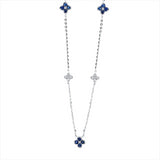 Collier 18 kt WG, mit ZÖ 40 cm + 43 cm, 16 Brill. 0,12 ct, TW-si, 12 Saphire 0,27 ct blau