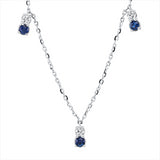 Collier 18 kt WG, mit ZÖ 40 cm + 43 cm, 5 Brill. 0,11 ct, TW-si, 5 Saphire 0,19 ct blau