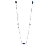 Collier 18 kt WG, mit ZÖ 40 cm + 43 cm, 4 Brill. 0,09 ct, TW-si, 3 Saphire 0,24 ct blau