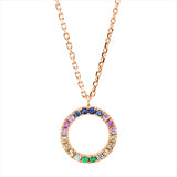 Collier 18 kt RG, 4 Sap 0,06 ct, 2 Sap 0,03 ct grün, 6 Sap 0,10 ct pink, 2 Tsav 0,03 ct, 6 Sap 0,09 ct gelb