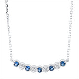 Collier 18 kt WG, mit ZÖ 40,6 cm & 43,2 cm, 4 Brill. 0,14 ct, TW-si, 5 Saphire 0,23 ct blau