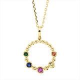 Collier 18 kt GG, 1 Sap 0,11 ct pin, 1 Sap 0,06 ct oran, 1 Sap 0,09 ct, 1 Tsav 0,05 ct, 1 Sap 0,08 ct gelb