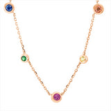 Collier 18 kt RG, mit ZÖ, 1 Rubin 0,15 ct rot, 4 Saphire 0,46 ct multicolor, 2 Tsavorith 0,16 ct grün