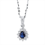 Collier 18 kt WG, mit ZÖ 40 cm + 43 cm, 1 Brill. 0,01 ct,14 Brill. 0,10 ct, TW-si, 1 Saphir 0,16 ct blau