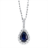 Collier 18 kt WG, mit ZÖ 40 cm + 43 cm, 15 Brill. 0,13 ct, 4 Brill. 0,03 ct, TW-si, 1 Saphir 0,74 ct blau