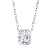 Collier 18 kt WG, mit ZÖ 38cm,40,6cm,43,2cm, 4 Bag. 0,06 ct, 1 Sm.schliff 0,43 ct, 6 Brill.0,05 ct,TW-si