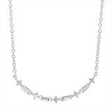 Collier 18 kt WG, mit ZÖ 38cm,40,6cm,43,2cm, 4 Bag. 0,10 ct, TW-si, 5 Brill. 0,10 ct, TW-si
