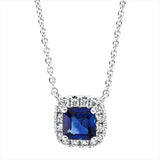 Collier 18 kt WG, mit ZÖ 40 cm, 16 Brill. 0,11 ct, TW-vsi, 1 Saphir 0,68 ct blau
