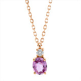 Collier 18 kt RG, mit ZÖ 40 cm, 1 Brill. 0,03 ct, TW-si, 1 Saphir 0,46 ct pink