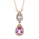 Collier 18 kt RG, Fassung rhodiniert, 2 Bag. 0,02 ct, TW-vsi, 40 Brill. 0,12 ct, TW-si,1 Saphir 0,43ct pink