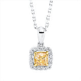 Collier 18 kt WG+GG, mit ZÖ 39,5+40,5 cm, 16 Brill. 0,07 ct, TW-si, 1 Cushion 0,31 ct, gelb