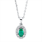 Collier 18 kt WG, mit Öse, 14 Brill. 0,13 ct, F-si, 1 Smaragd 0,23 ct grün